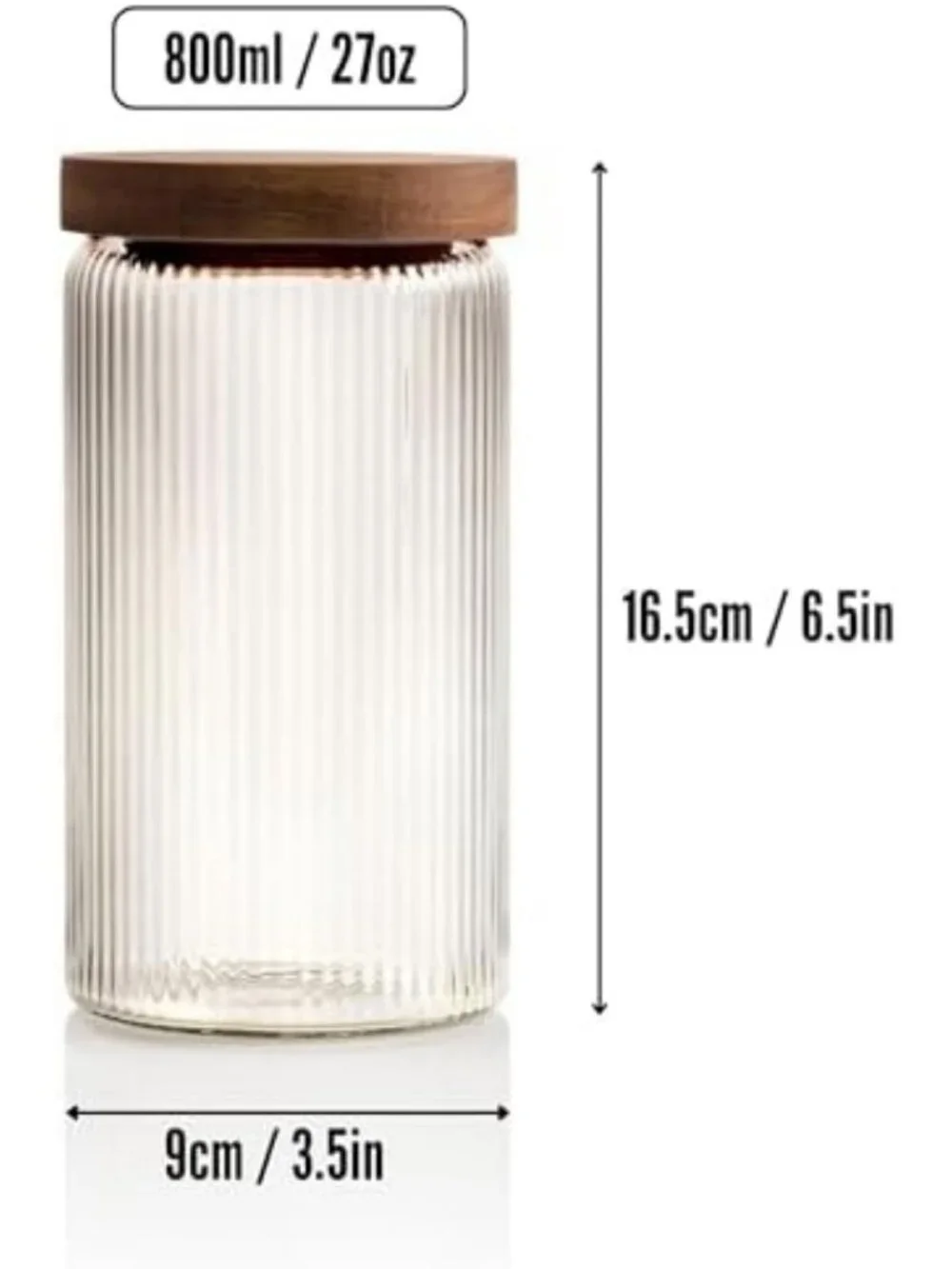 Ribbed Glass Storage Jars with Wooden Lids - Set of 3, Airtight Canisters for